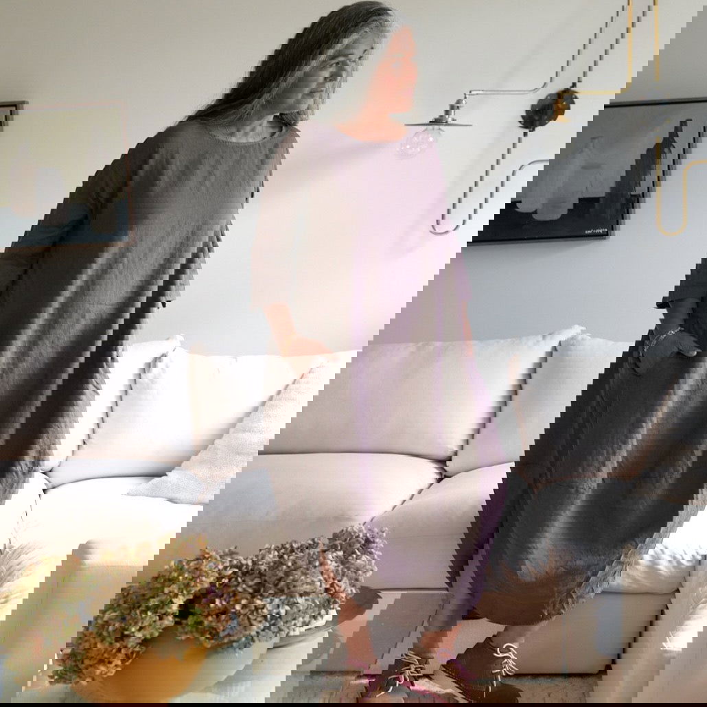 Montaigne Scallop Casual Linen Dress Rum Raisin