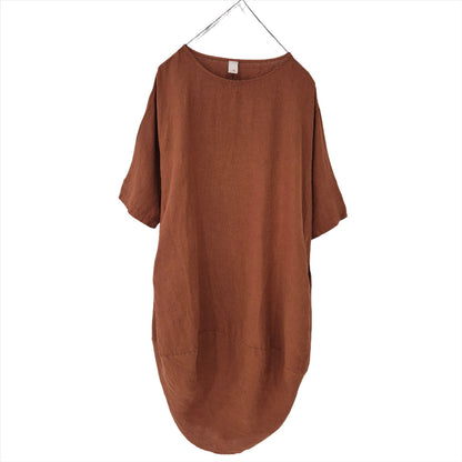 Montaigne Scallop Casual Linen Dress Rust