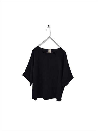 Montaigne Sérénité (Curved Hemline) Linen Top Black