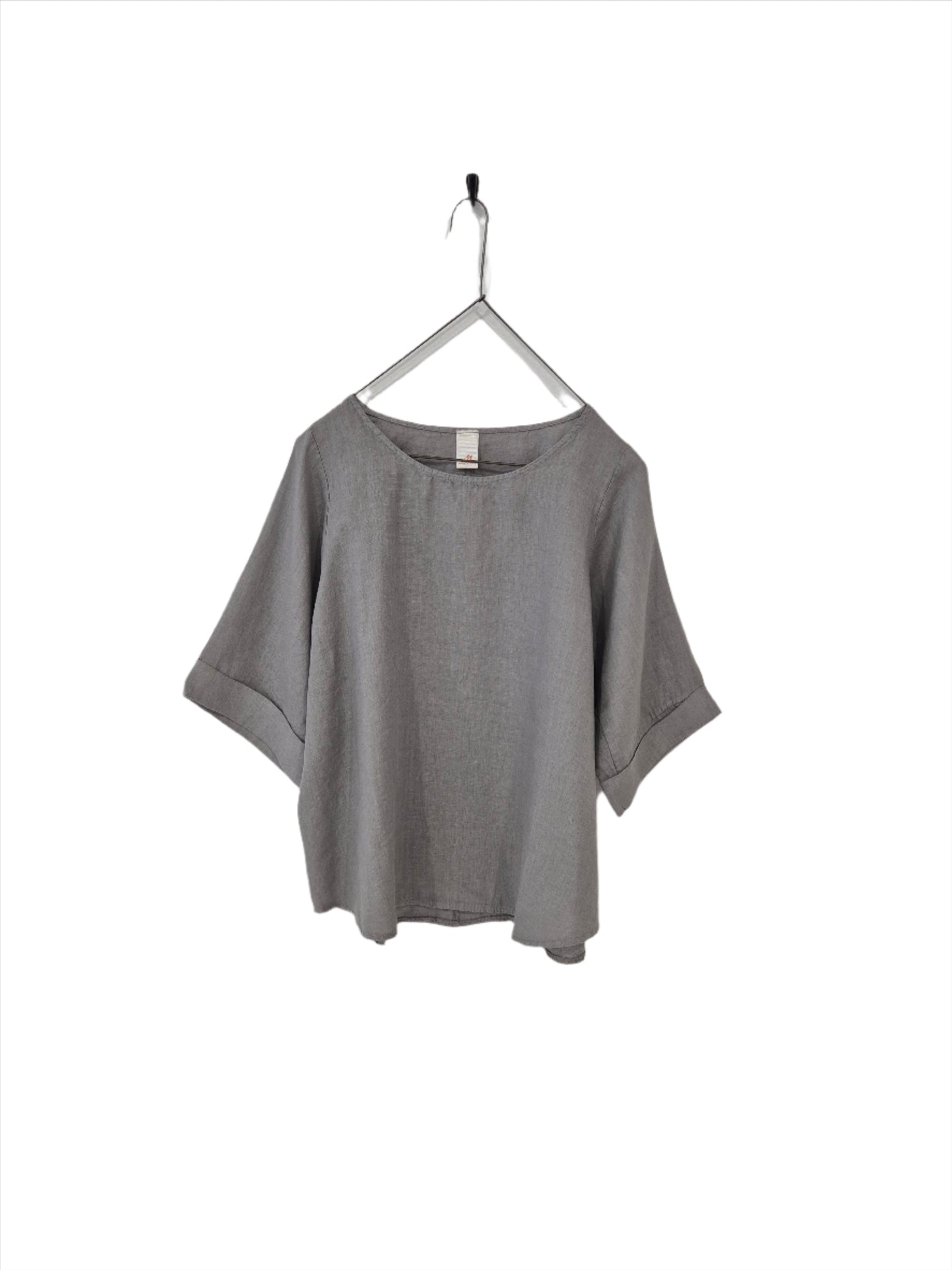 Montaigne Sérénité Curved Hemline Linen Top Charcoal