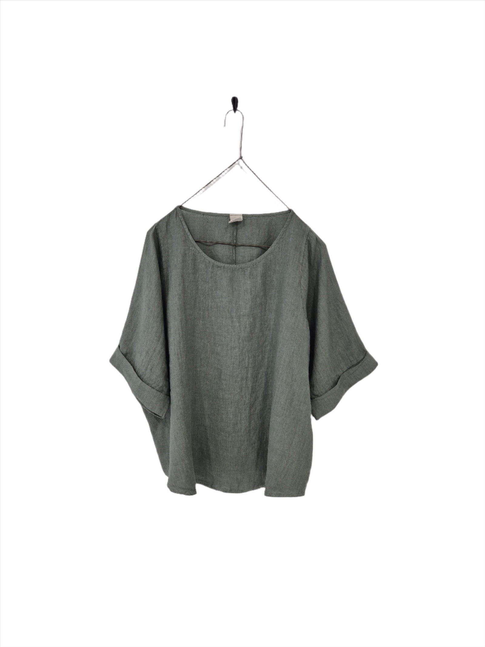 Montaigne Sérénité (Curved Hemline) Linen Top Khaki 