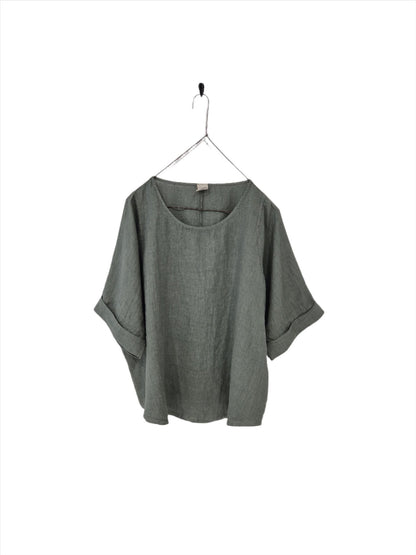 Montaigne Sérénité (Curved Hemline) Linen Top Khaki 