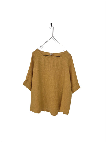 Montaigne Sérénité (Curved Hemline) Linen Top Mustard