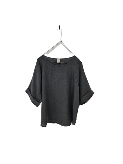 Montaigne Sérénité (Curved Hemline) Linen Top Petrol