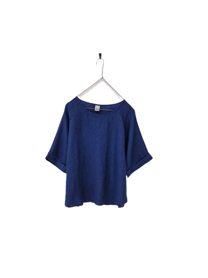 Montaigne Sérénité Curved Hemline Linen Top Royal Blue