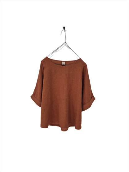 Montaigne Sérénité (Curved Hemline) Linen Top Rust