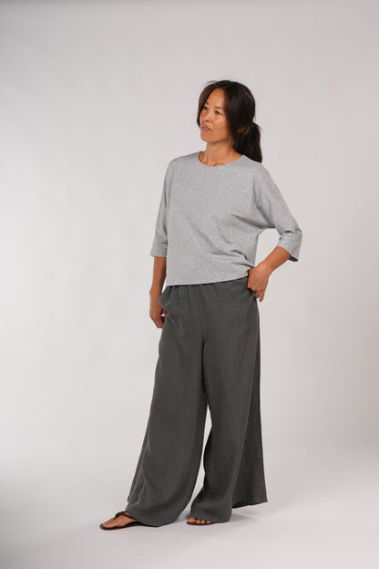 Montaigne Siena 100% Cotton 3/4 Sleeve Top Grey