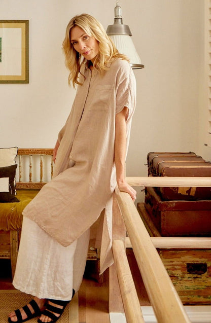 Montaigne Simone Short Sleeve Linen Dress Natural1