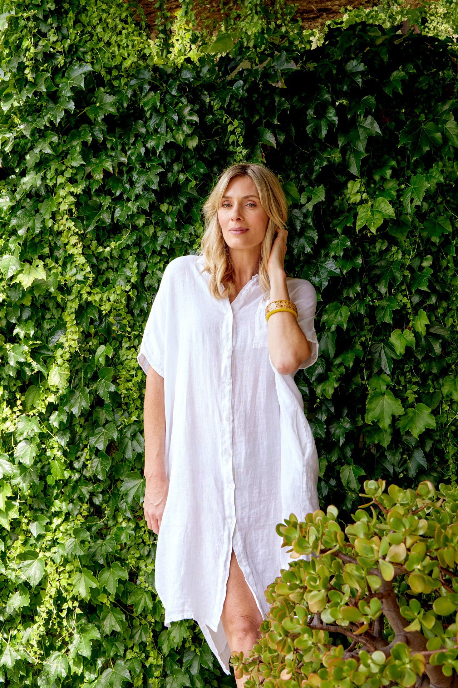 Montaigne Simone Short Sleeve Linen Dress White7