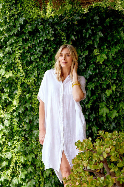 Montaigne Simone Short Sleeve Linen Dress White7