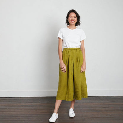 Montaigne Solid Linen Culottes Acid Green1
