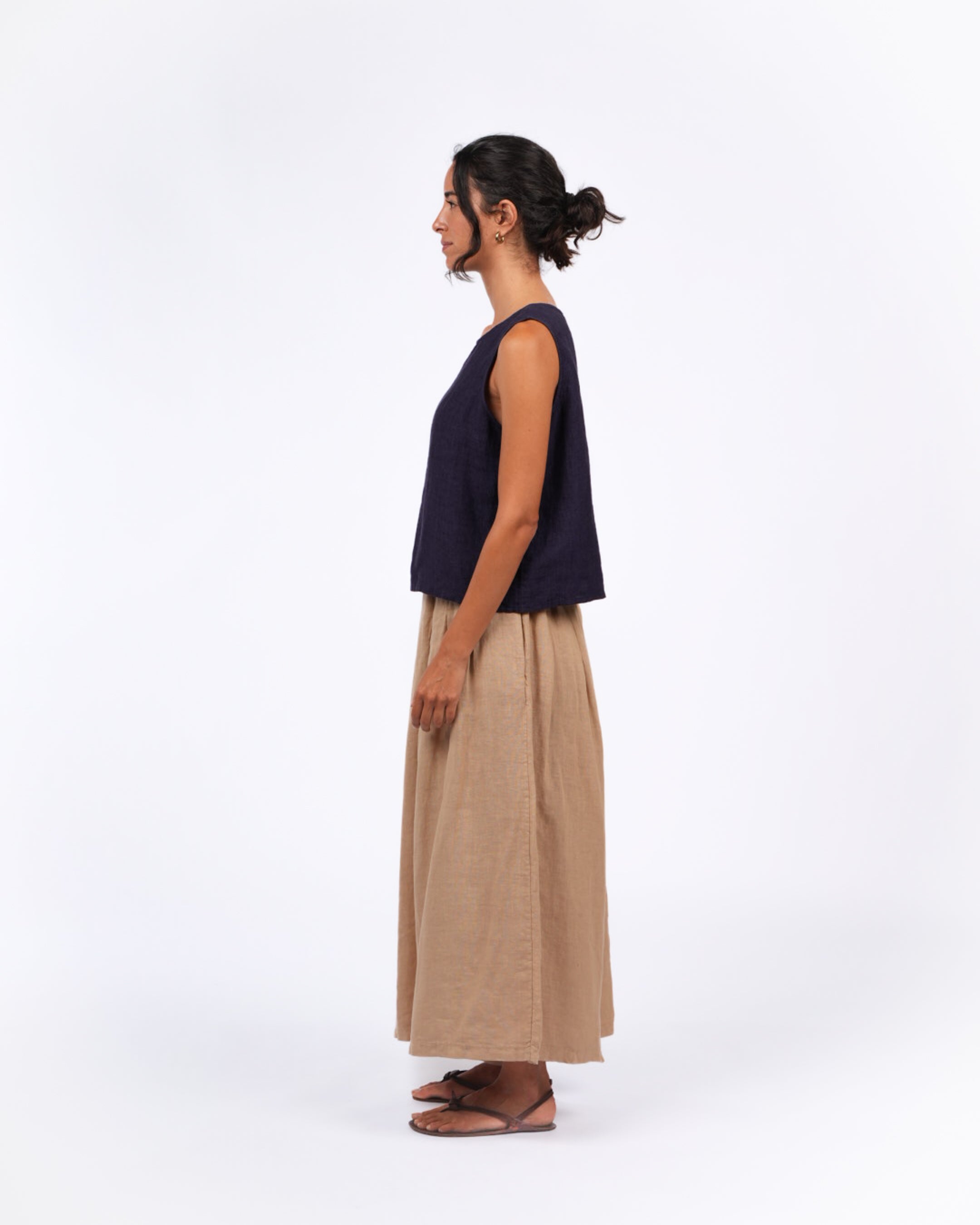 Montaigne Solid Linen Culottes Cammello5