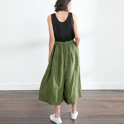 Montaigne Solid Linen Culottes Forest Green2