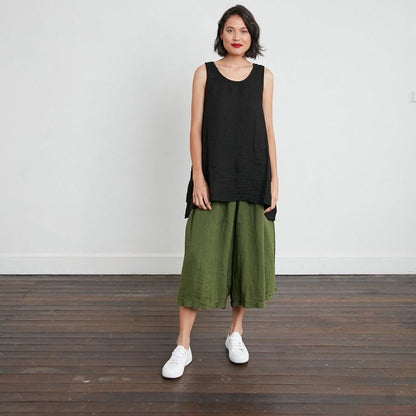 Montaigne Solid Linen Culottes Forest Green3