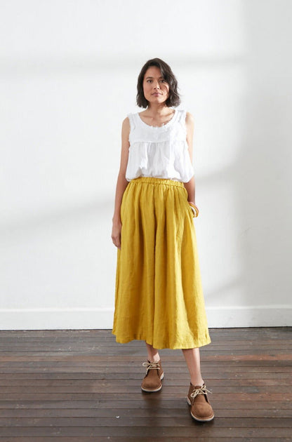 Montaigne Solid Linen Culottes Mustard