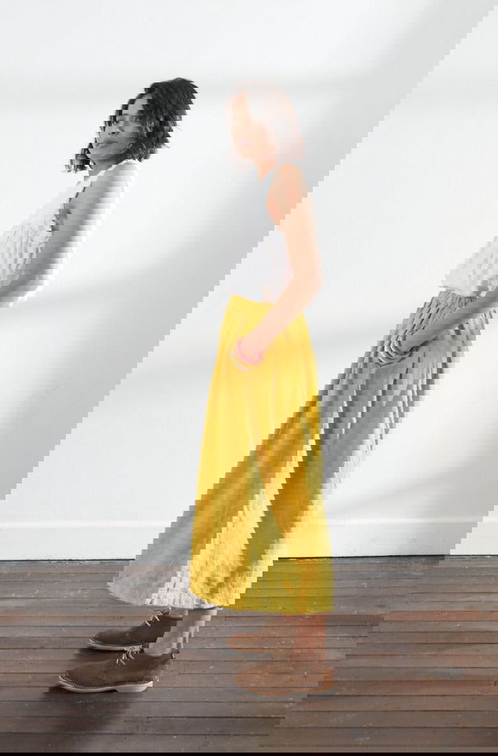 Montaigne Solid Linen Culottes Mustard1