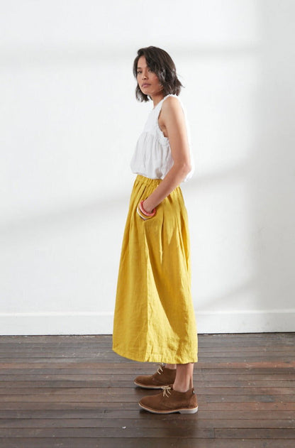 Montaigne Solid Linen Culottes Mustard1
