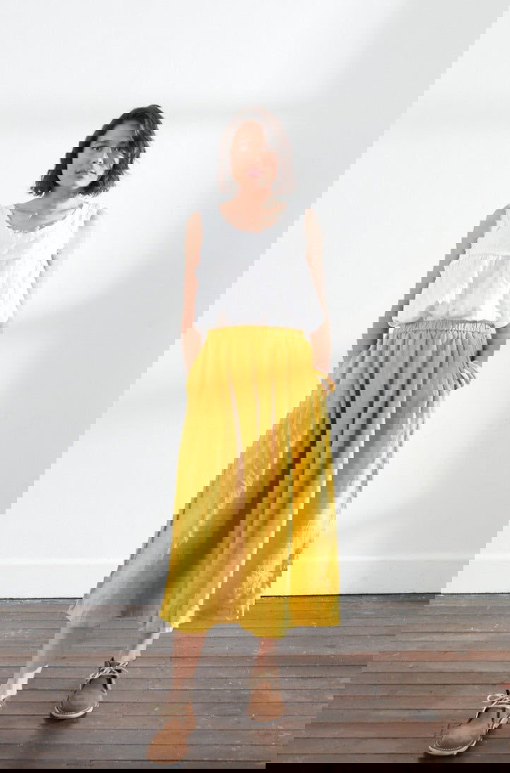 Montaigne Solid Linen Culottes Mustard2