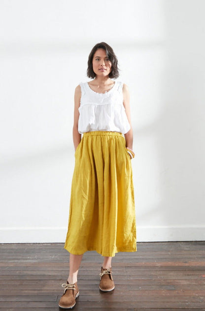 Montaigne Solid Linen Culottes Mustard2