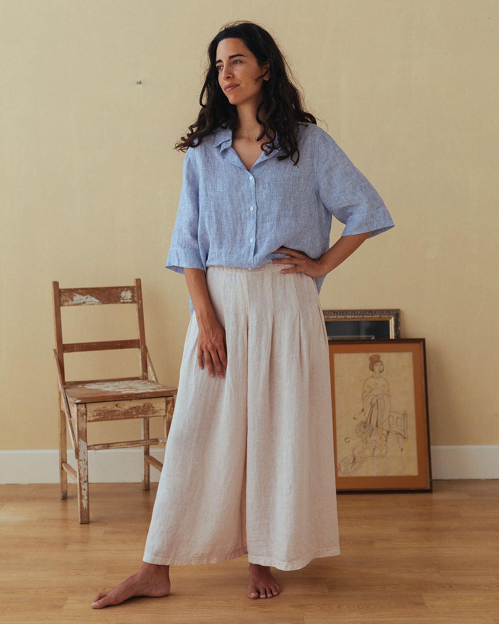 Montaigne Solid Linen Culottes Rose