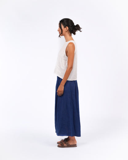 Montaigne Solid Linen Culottes Royal Blue3