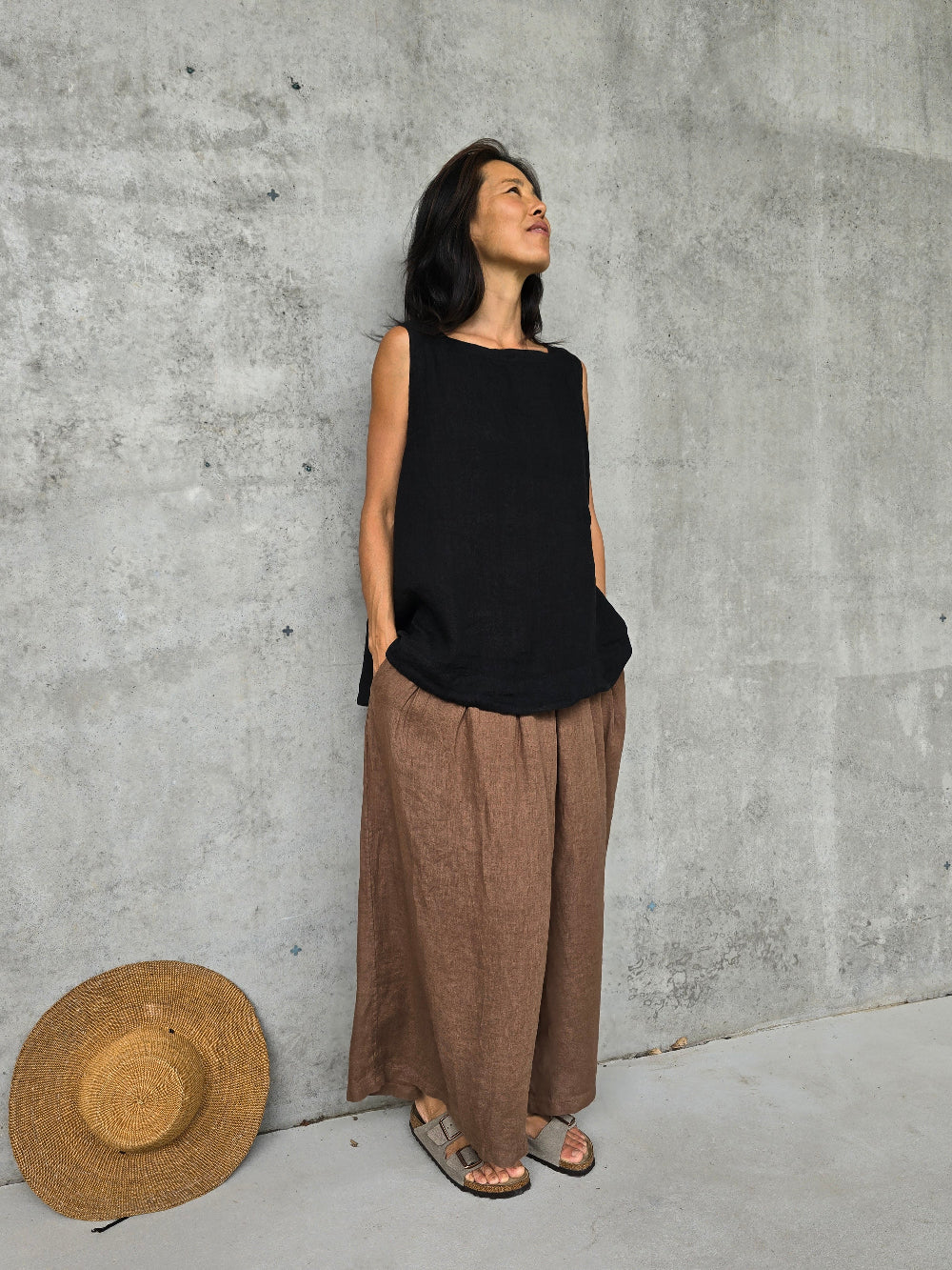 Montaigne Solid Linen Culottes Tobacco