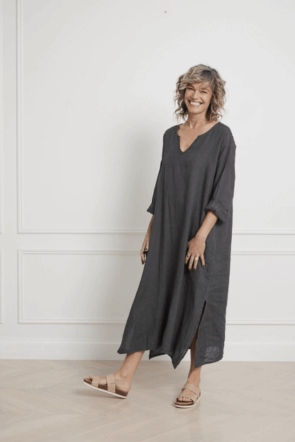 Montaigne Sophie Linen Kaftan Dress Petrol