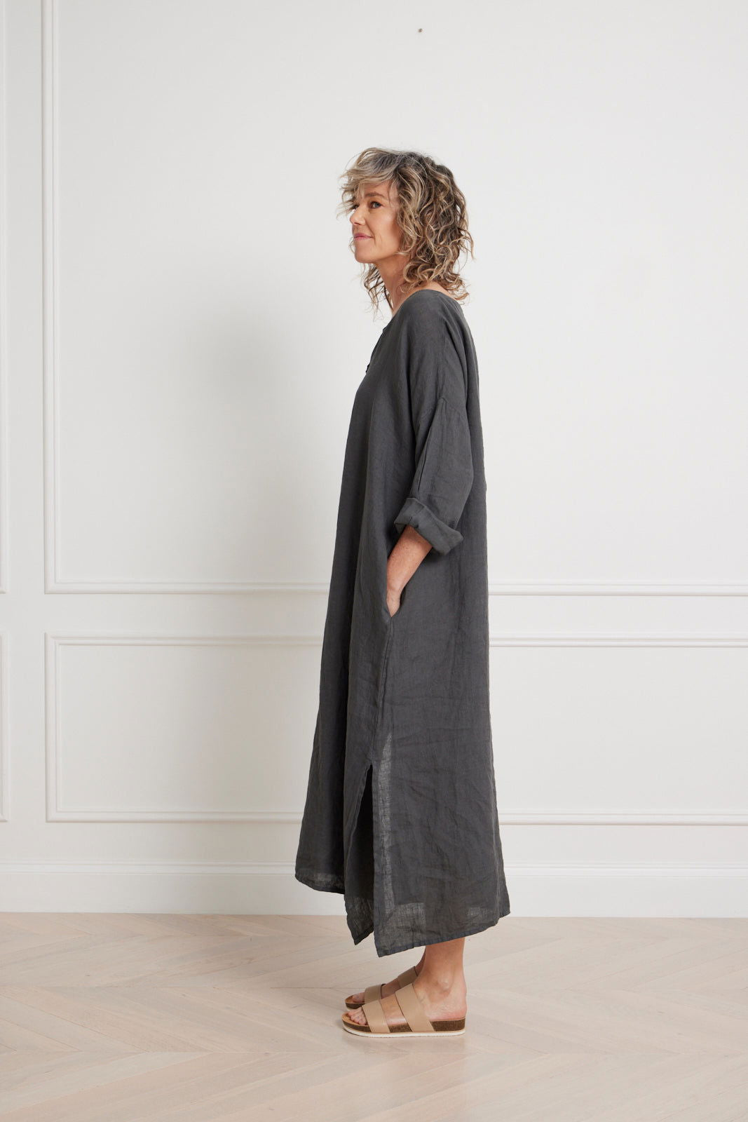 Montaigne Sophie Linen Kaftan Dress Petrol3