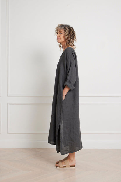 Montaigne Sophie Linen Kaftan Dress Petrol3
