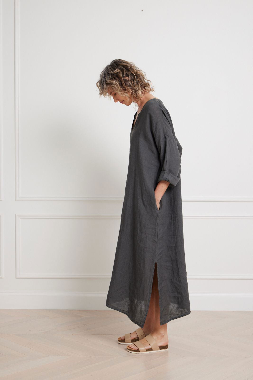 Montaigne Sophie Linen Kaftan Dress Petrol5