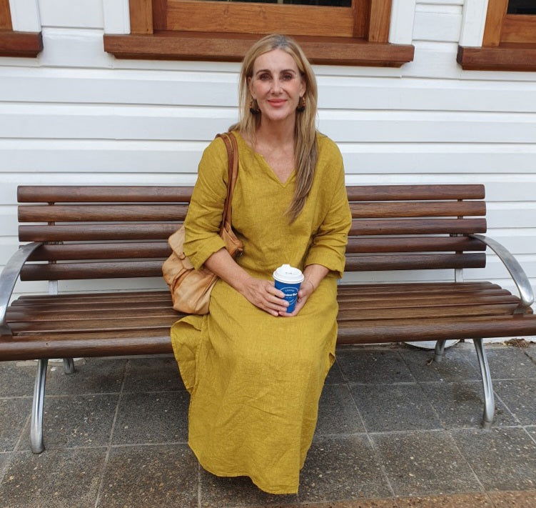 Montaigne Sophie Linen Kaftan Dress Senape