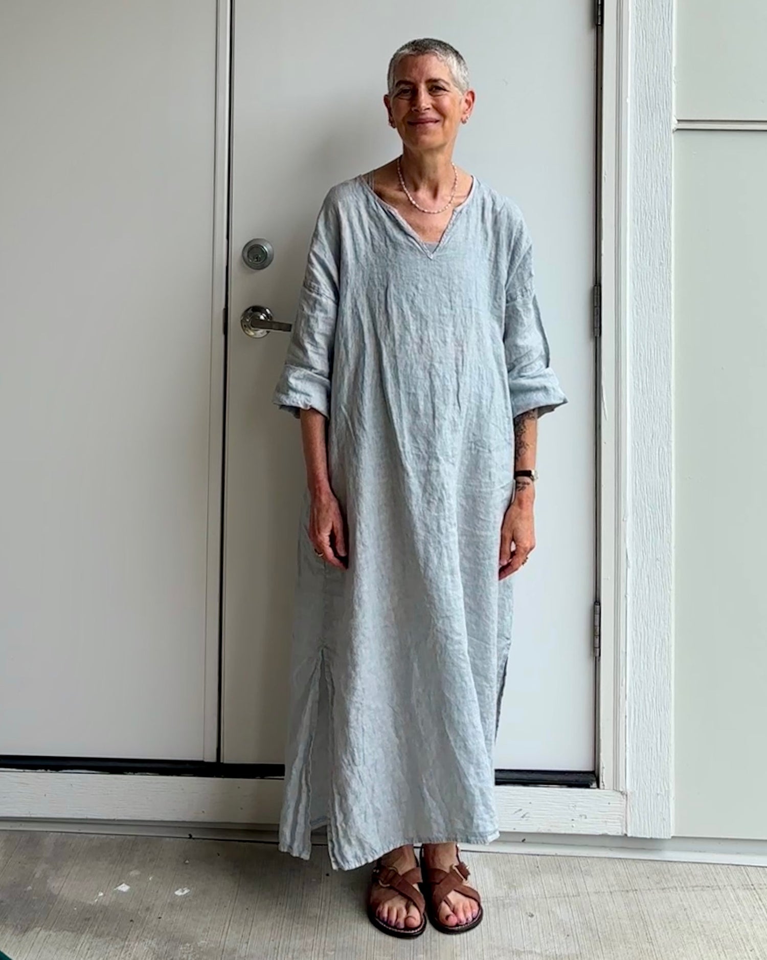 Montaigne Sophie Linen Kaftan Dress Silver1