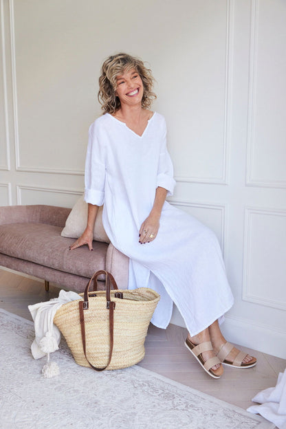 Montaigne Sophie Linen Kaftan Dress White