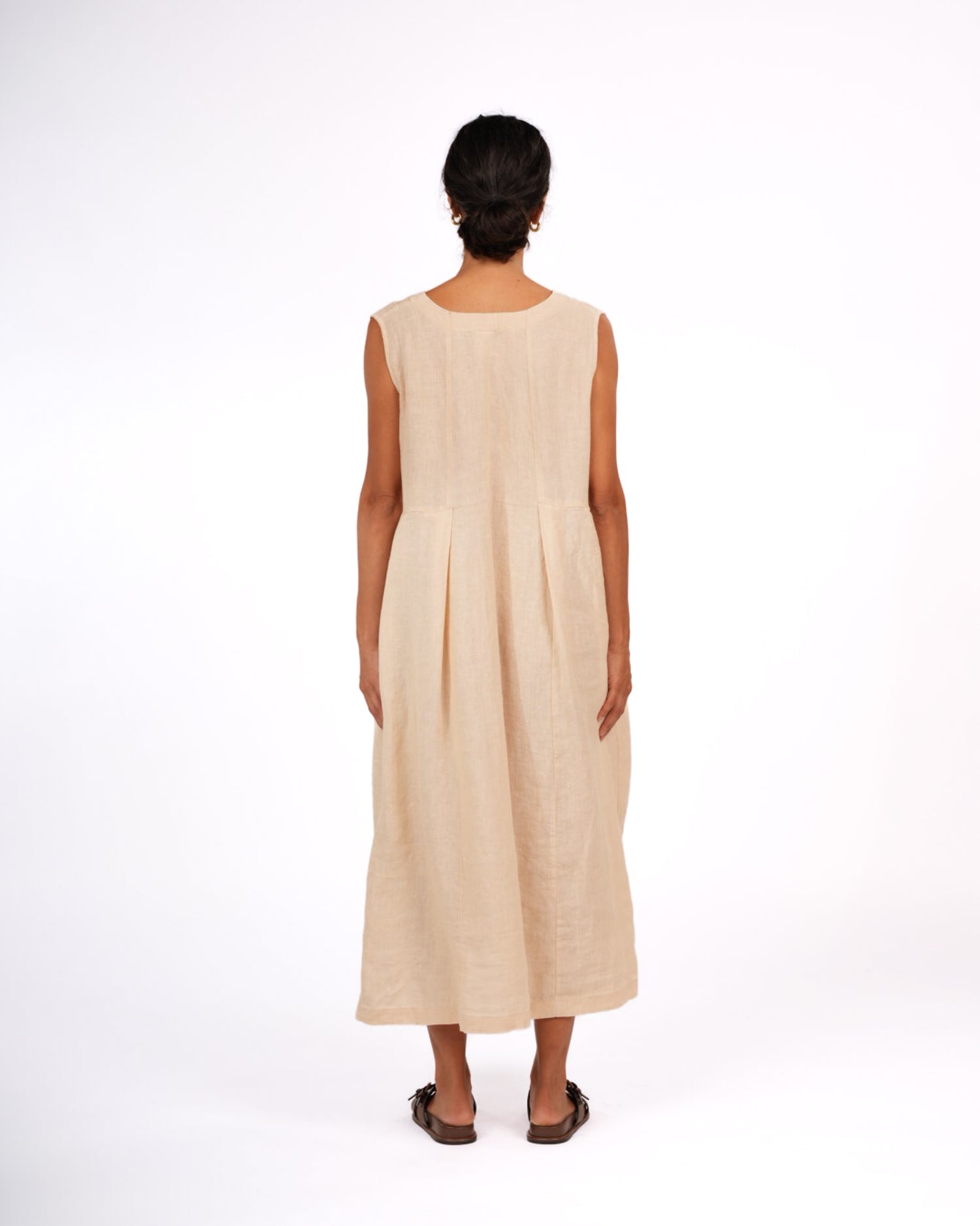 Montaigne Sorrento Button-Through French Linen V-Neck Dress Vanilla3
