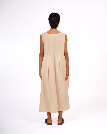 Montaigne Sorrento Button-Through French Linen V-Neck Dress Vanilla3