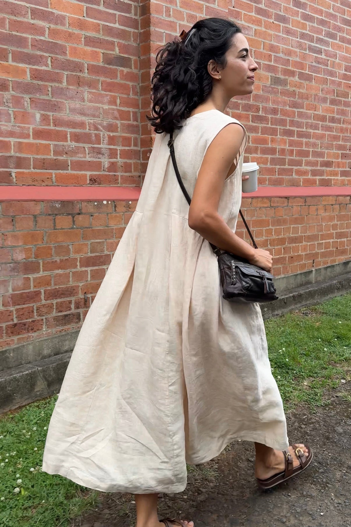 Montaigne Sorrento Button-Through French Linen V-Neck Dress Vanilla