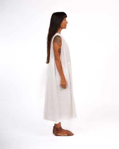 Montaigne Sorrento Button-Through French Linen V-Neck Dress White1