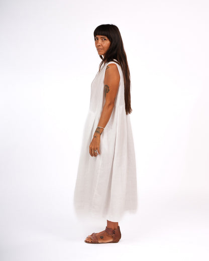 Montaigne Sorrento Button-Through French Linen V-Neck Dress White4