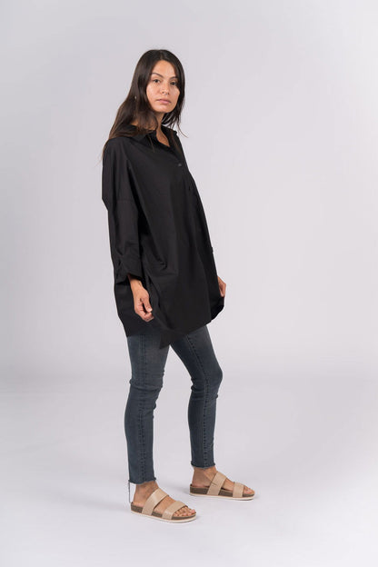 Montaigne Théa Crisp Cotton Poplin Shirt Black1