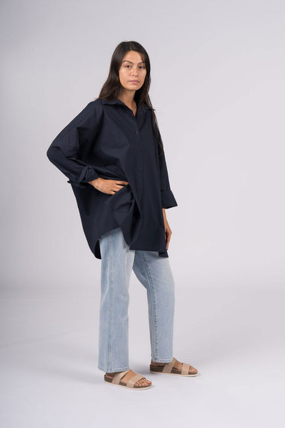 Montaigne Théa Crisp Cotton Poplin Shirt Navy