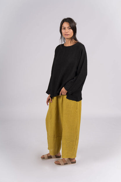 Montaigne Toulouse Linen Long Sleeve Top Black