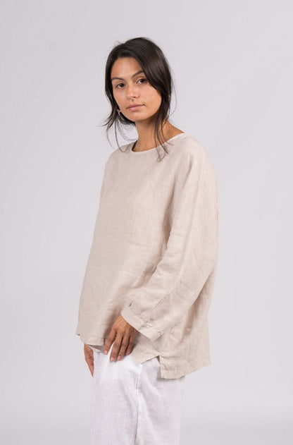 Montaigne Toulouse Linen Long Sleeve Top Natural
