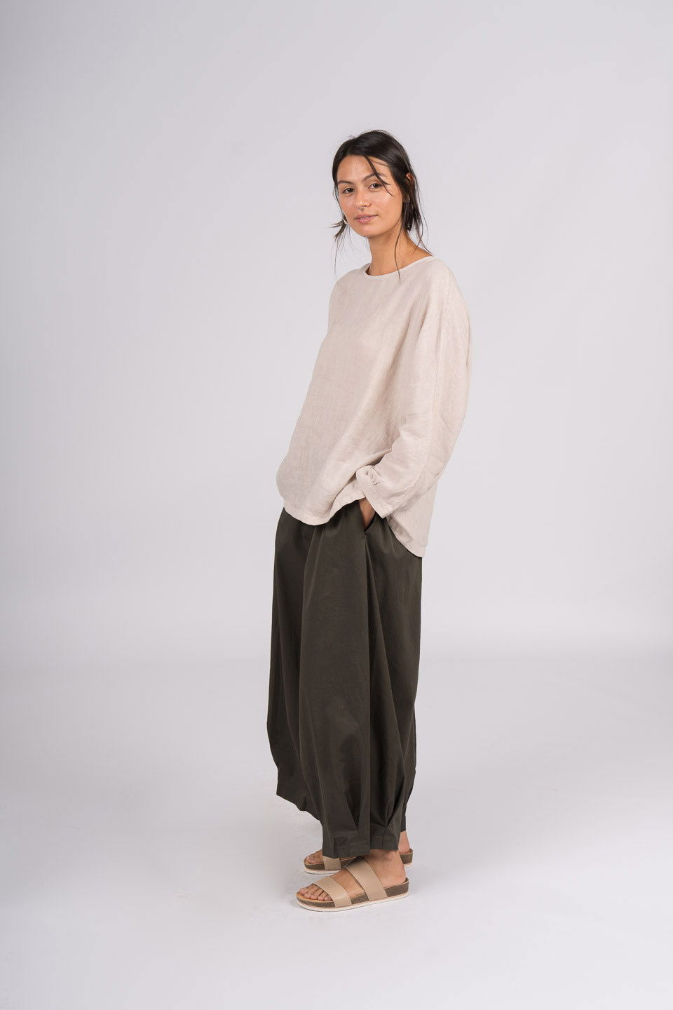 Montaigne Toulouse Linen Long Sleeve Top Natural1