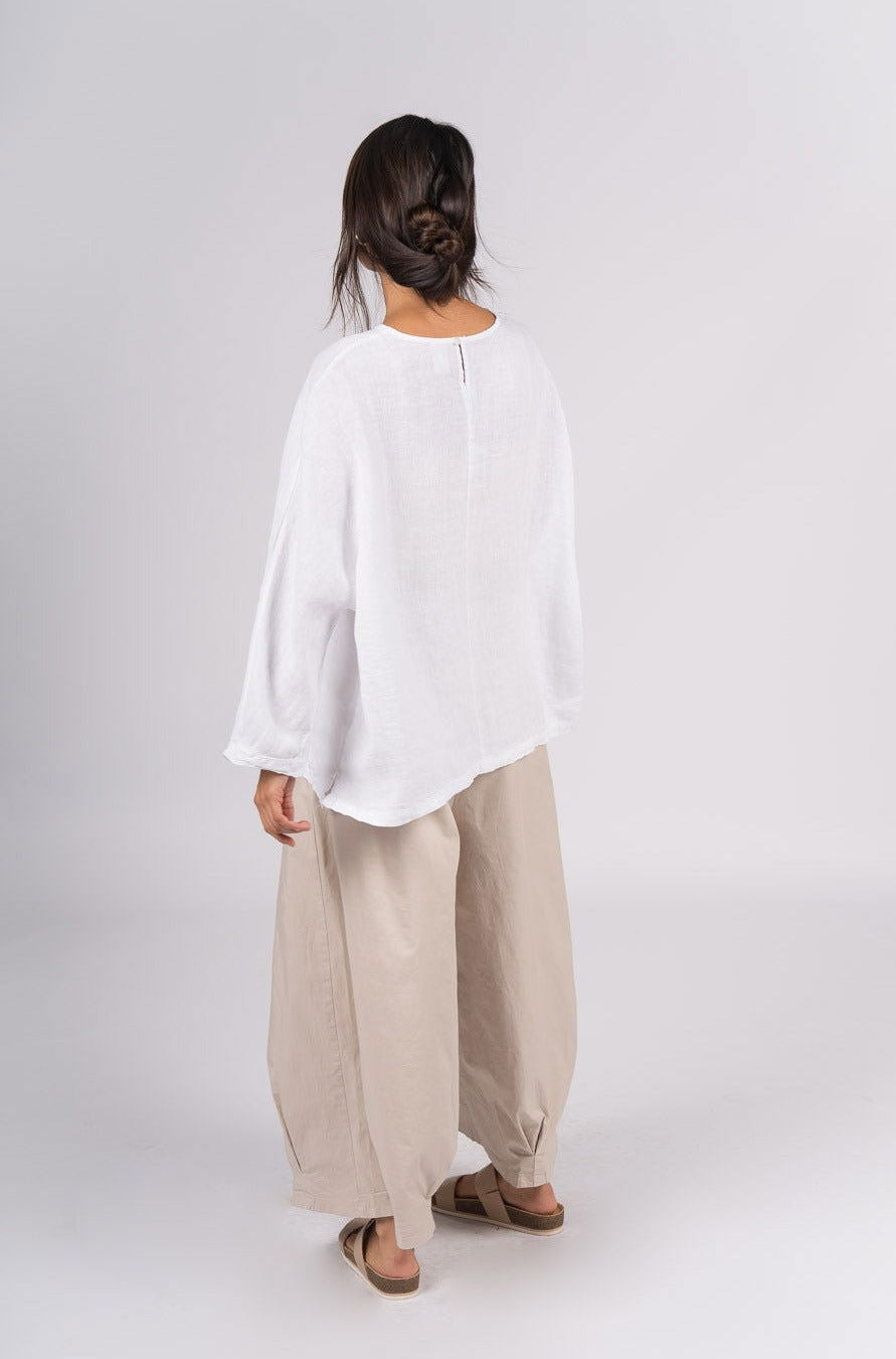 Montaigne Toulouse Linen Long Sleeve Top White