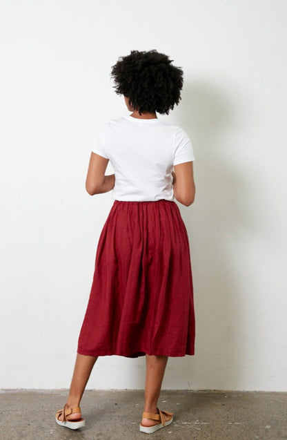 Montaigne Transeasonal Linen Skirt with Front Pocket Barn Red1