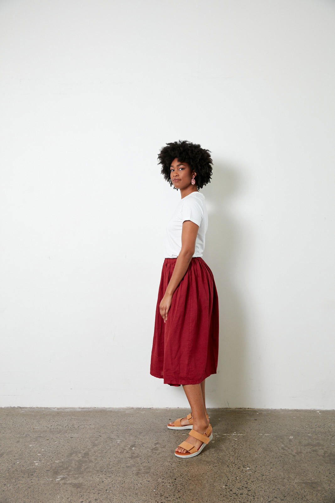 Montaigne Transeasonal Linen Skirt with Front Pocket Barn Red2