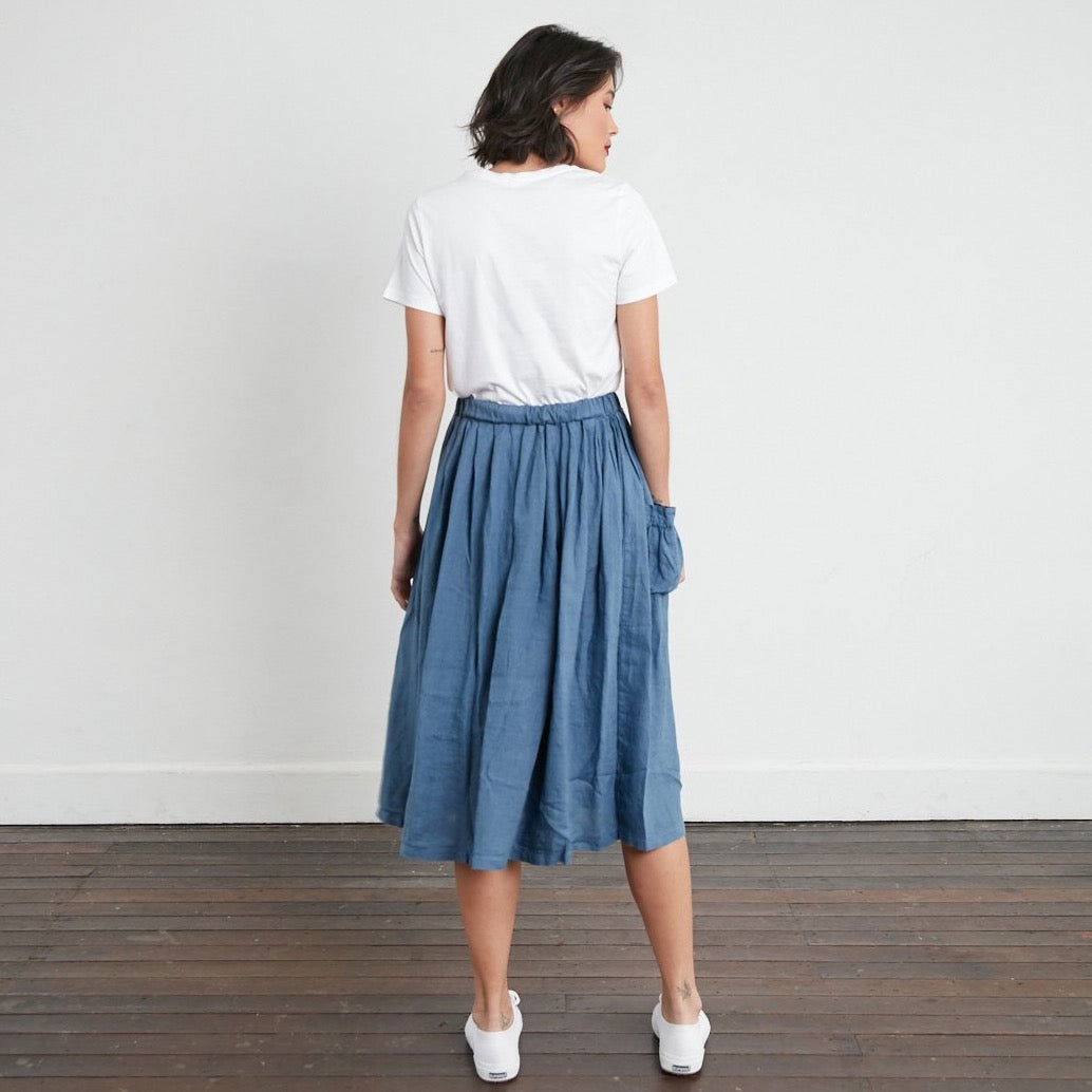 Montaigne Transeasonal Linen Skirt with Front Pocket Denim Blue2