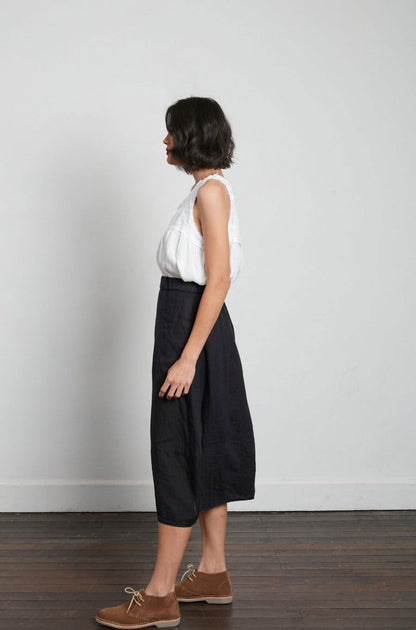 Montaigne Tulip Linen Skirt Navy1