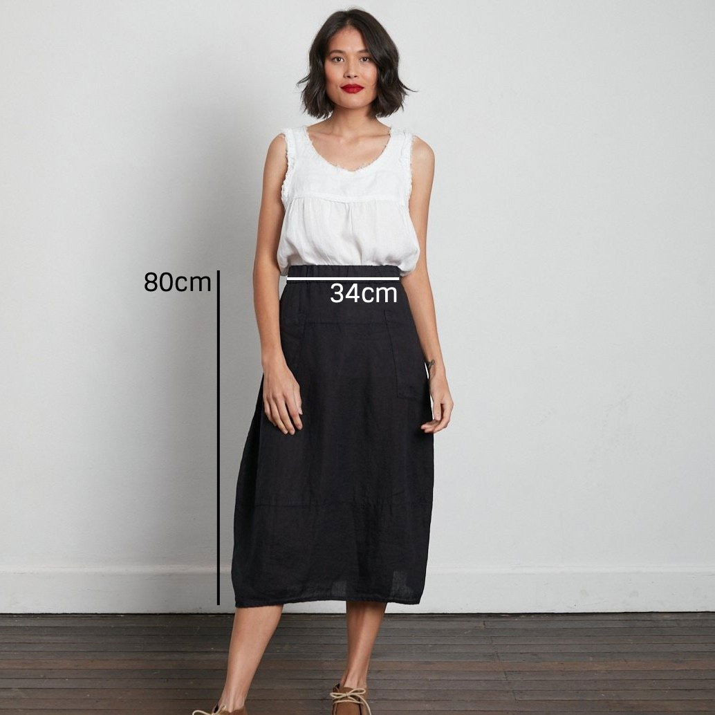 Montaigne Tulip Linen Skirt Navy2