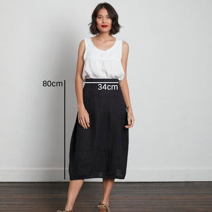 Montaigne Tulip Linen Skirt Navy2